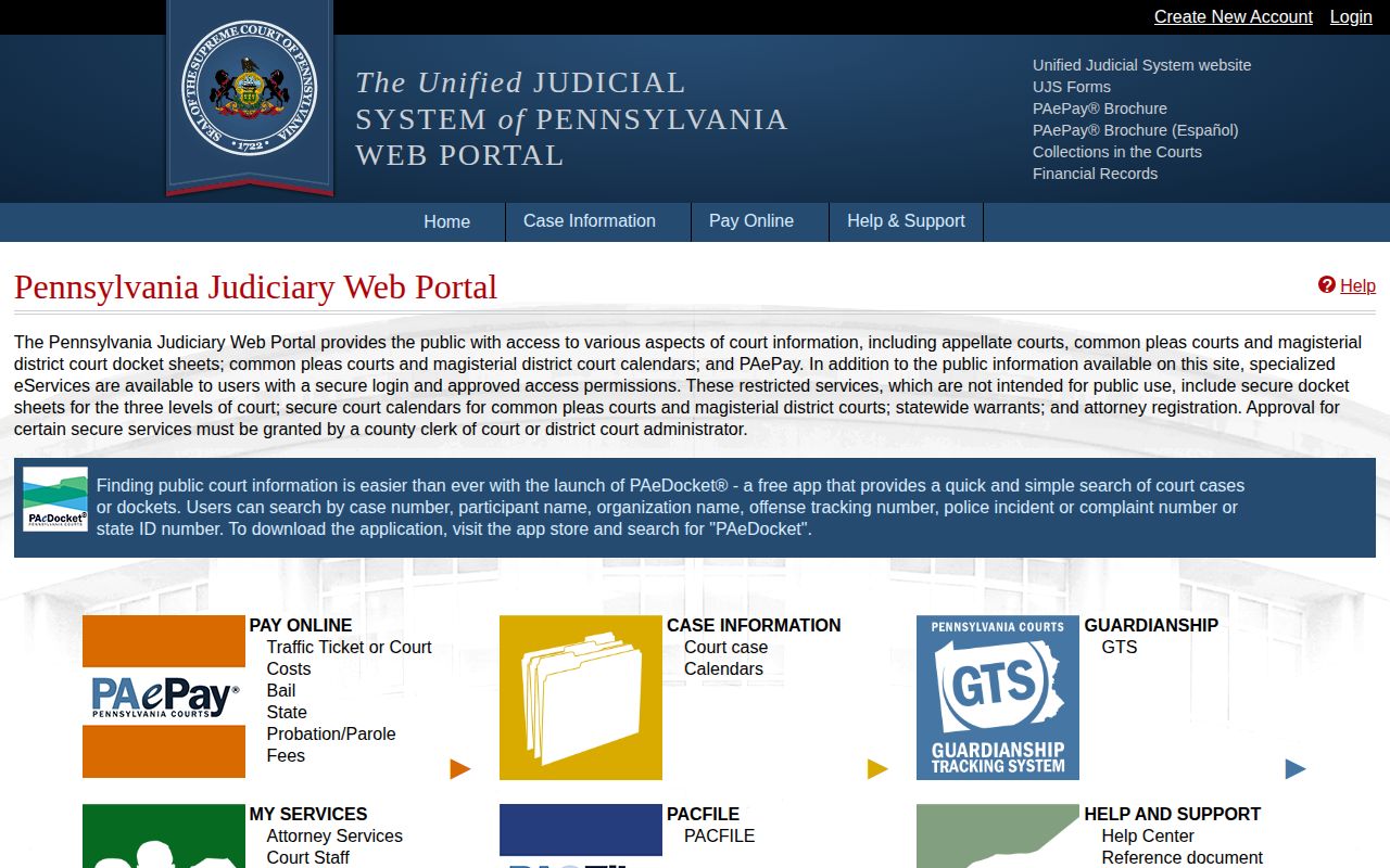 Mercer County court record lookup through the Pennsylvania UJS Portal