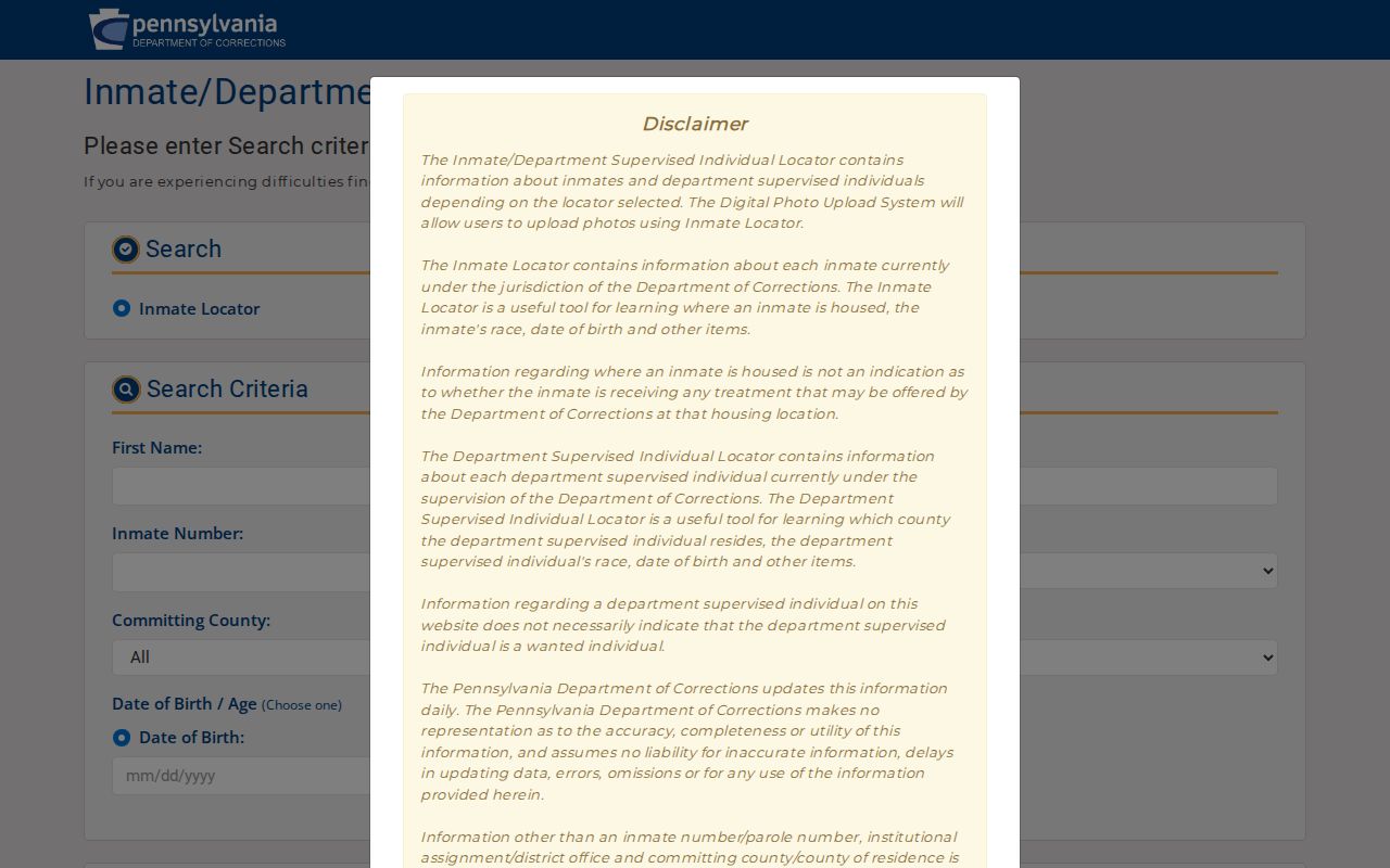 Mercer County state custody record search through the PA DOC locator